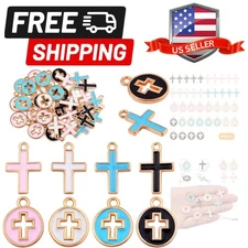 40pcs 2 Styles Enamel Cross Charms Alloy Religious Cross Crucifix Jesus Penda...