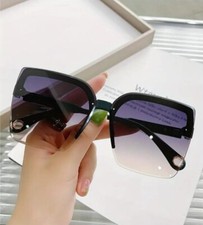Stylish Oversized Semi Rimless Unisex Sunglasses Gradient Lens Cat Eye Glasses.