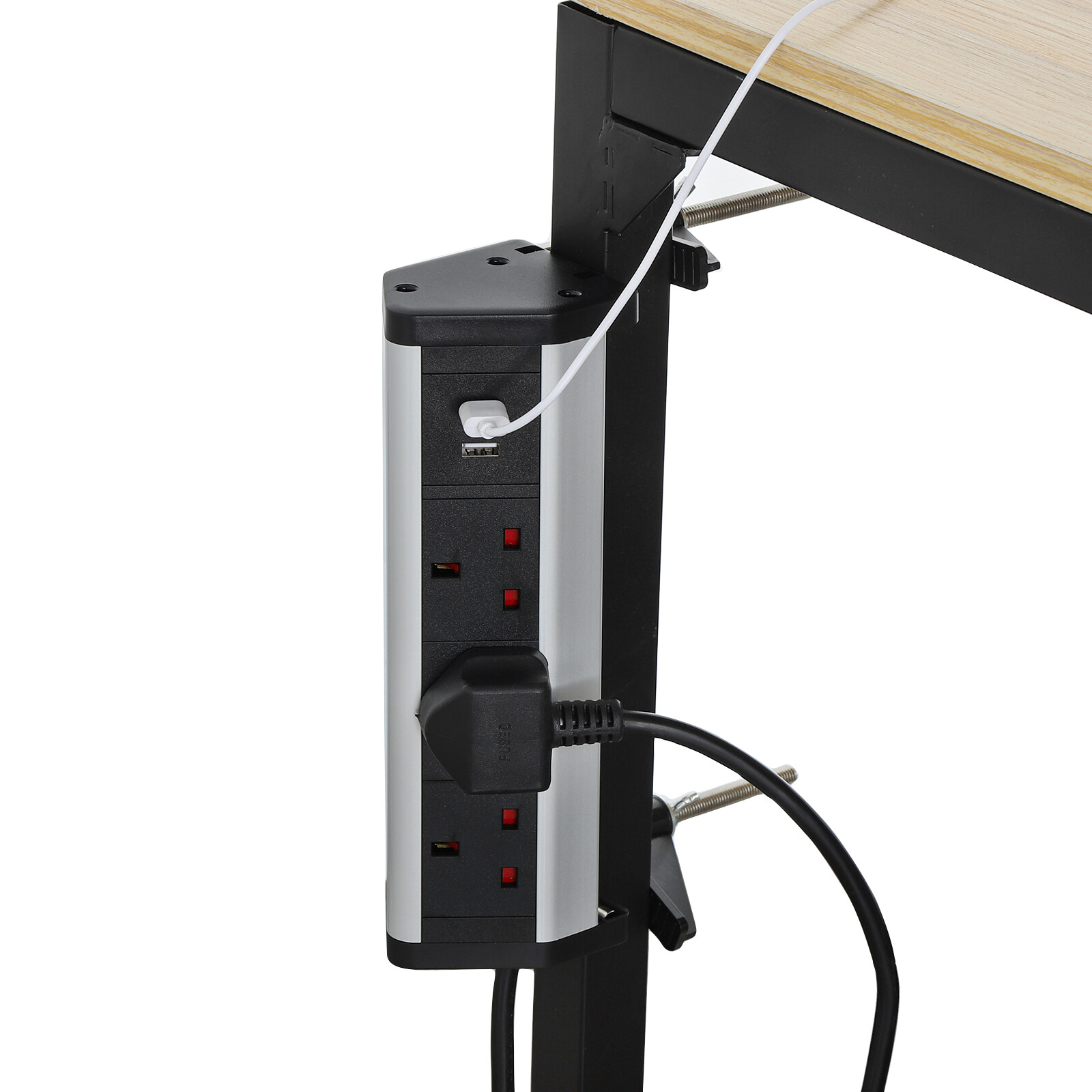 Desk Power Socket 3 UK Plug 2 USB Desktop Clamp Socket for Home Office ...