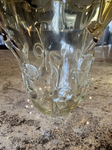 10.5” Ruffled Lobed Edge Hand Blown Murano Polished Pontil Art Glass Vase - Picture 6 of 12