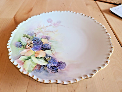 JPL France Hand Painted Plate Florals Embossed Rim With Gold Trim
