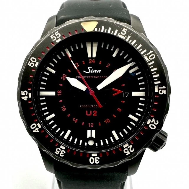 Sinn U2 S EZM 5 GMT Automatic U boat Submarine Steel Black Diver Watch 2000m