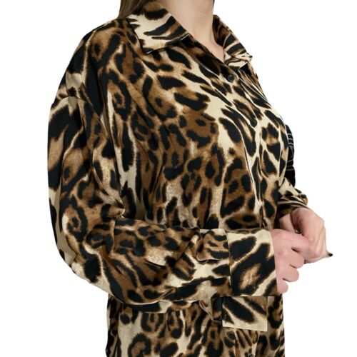 Camicia donna manica lunga fantasia maculata leopardata camicione camicetta XXL - Foto 18 di 22