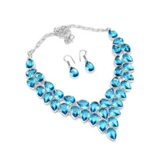Beautiful Blue Topaz Handmade Big Necklace+Earring Jewelry 110 Gms LB-005