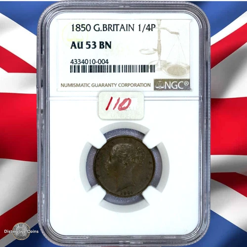 Great Britain 1850 Farthing NGC AU53BN - GBS041