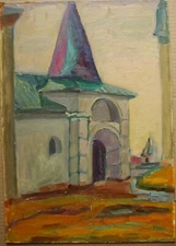 Ukrainian Soviet Oil Painting postImpressionist historical architecture