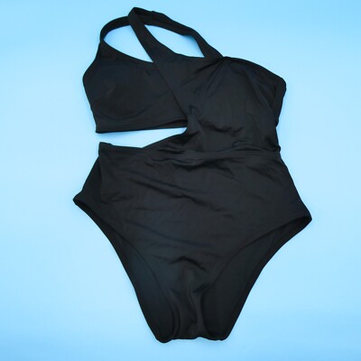Adore Me Medium Black Single Shoulder Double Strap Cutout One Piece Swimsuit New