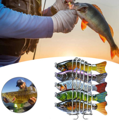 Lure Lifelike 7 Segment Bionic Bait Treble Hooks Sink Shake  Fishing  10cm