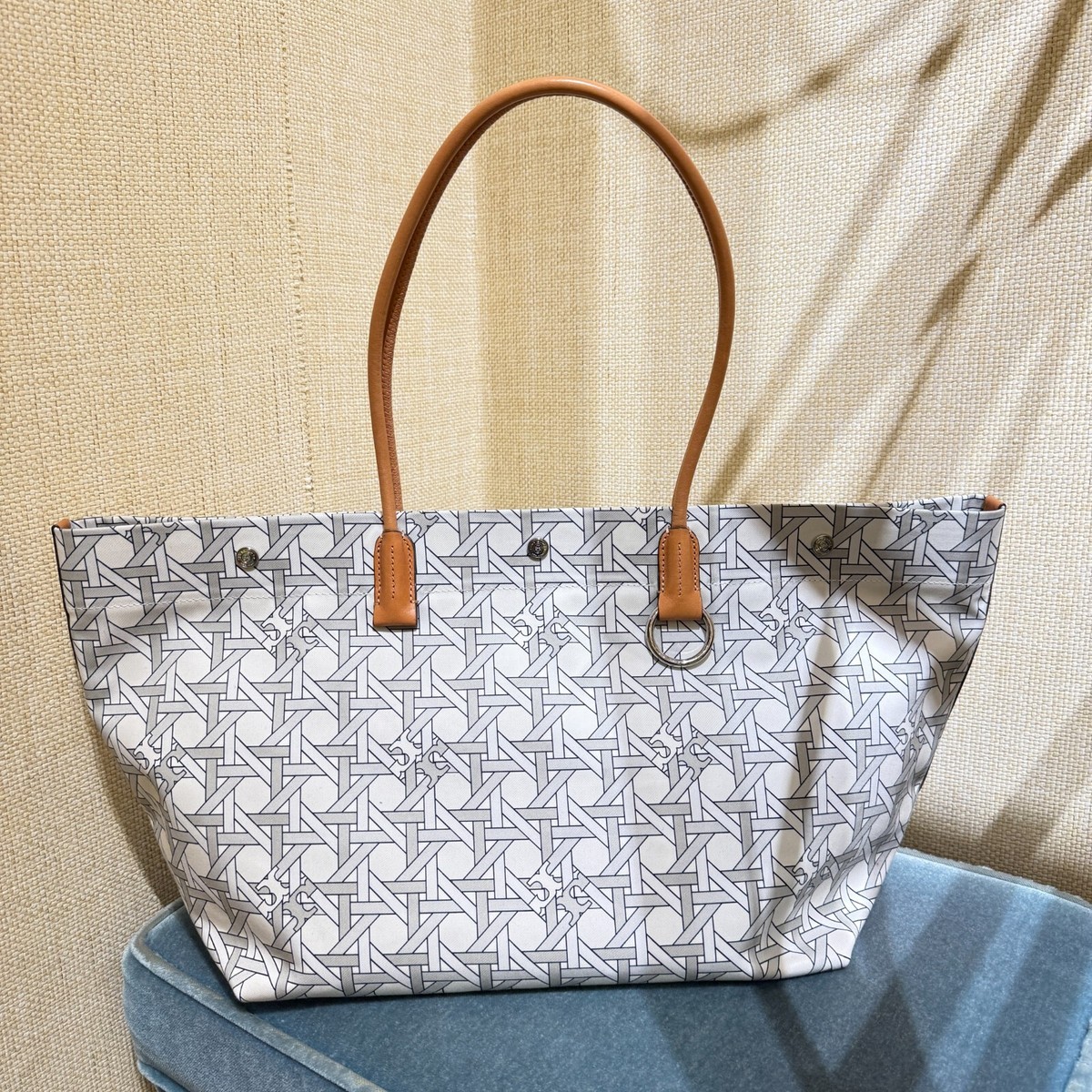 Tory Burch Tote Bag Canvas Basketweave New Ivory 146548 | eBay