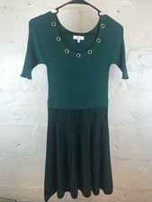 Candies Juniors Womens M Fit and Flare Short Sleeve Sweater Dress Green Black