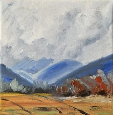 Original oil on canvas painting mountain landscape country nature art 8x8"