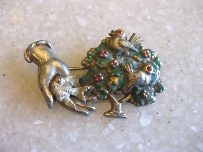 Antique Pin Brooch / A Bird in the Hand (is worth) Two in the Bush / RARE