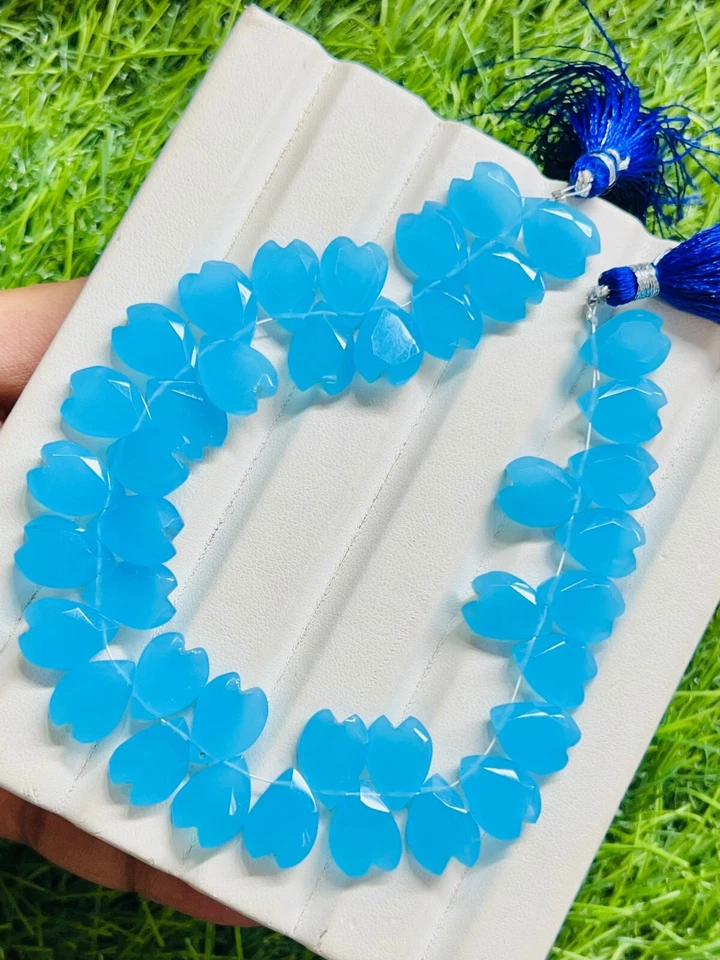 Cuentas en forma de corazón de ónix azul natural piedra preciosa de flor de p... - Imagen 4 de 4