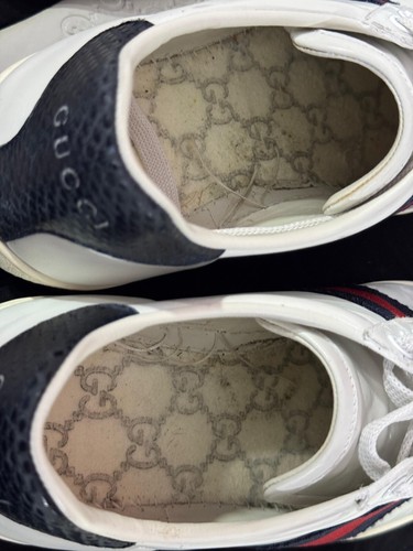 Gucci Ace White Leather Lace-Up Sneakers with Blue/Red Stripe, Size 8 US 38 EUR - Picture 10 of 17
