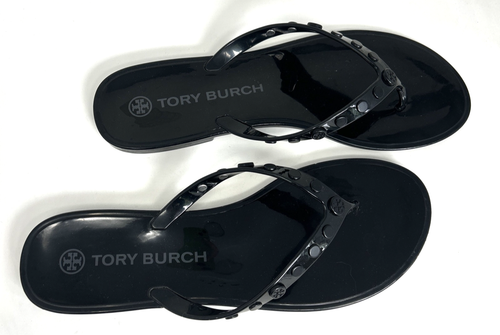 Tory Burch Sandals Size 9 Studded Jelly Perfect Black Flip Flops EUC