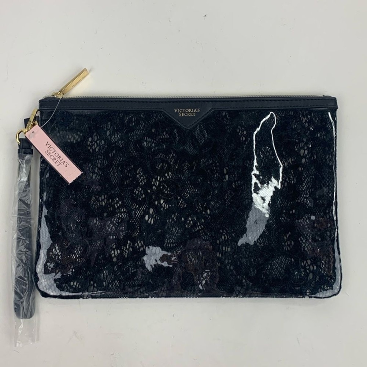 Victorias Secret Cosmetic bag Zippered pouch Wristlet Black Lace