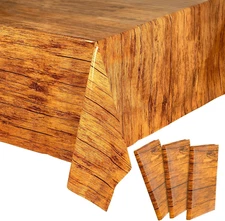 3 Pack Wood Grain Tablecloths, Disposable Rustic Tablecloth for Birt