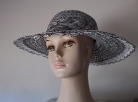 Women's Black, White Summer Hat With Wide Brim And Front Bow - Church, Dress Hat
