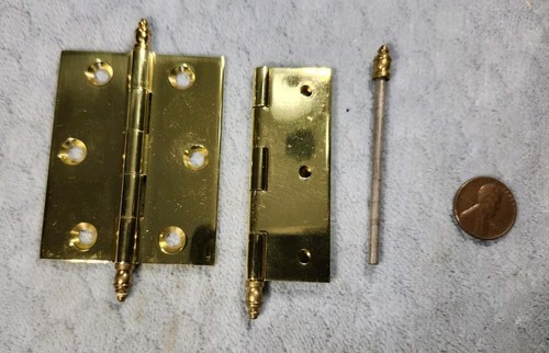2-1/2 x 2 Brass Cabinet Hinges Urn Tip Baldwin NOS - Picture 2 of 2
