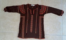 urban mangoz  Women's Small Tunic Brown w/Red/Yellow/Grey Embroidered