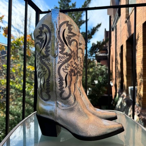 Nuevas Botas Jeffrey Campbell Dagget Zapatos de Tacón Occidental Punta Plateadas Talla 8