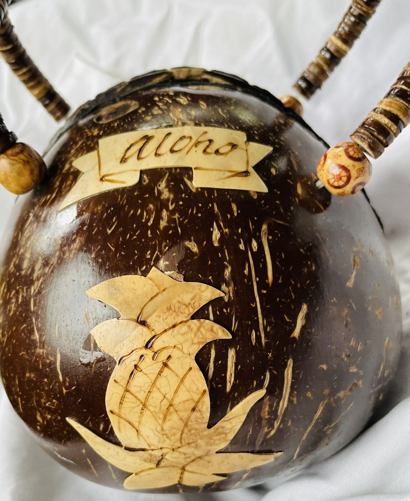 Hawaiian Coconut Shell Purse Aloha Maui Flower Wood B… Gem