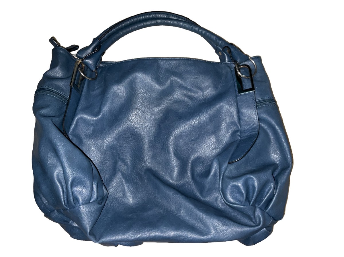 BUENO Large Blue Faux Leather Boho Shoulder Bag Purse Tote