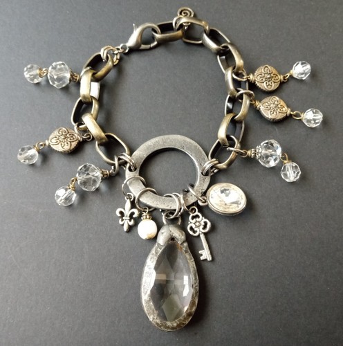 Vintage Crystal Glass Chunky Charm Bracelet