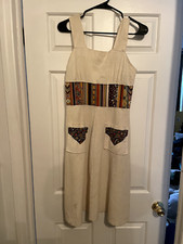 Vintage Farmhouse Dress - Gorgeous Linen With Embroidery Handmade S/M 