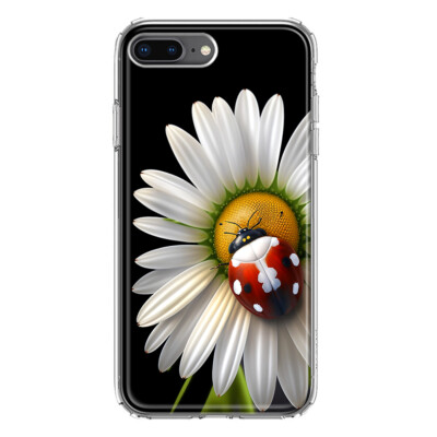 For Apple iPhone 7/8 Plus Shockproof Hybrid Case, White Daisy Ladybug