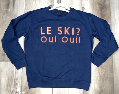 J Crew Womens Le Ski Oui Oui Pullover Sweatshirt Navy Blue Size Medium NEW