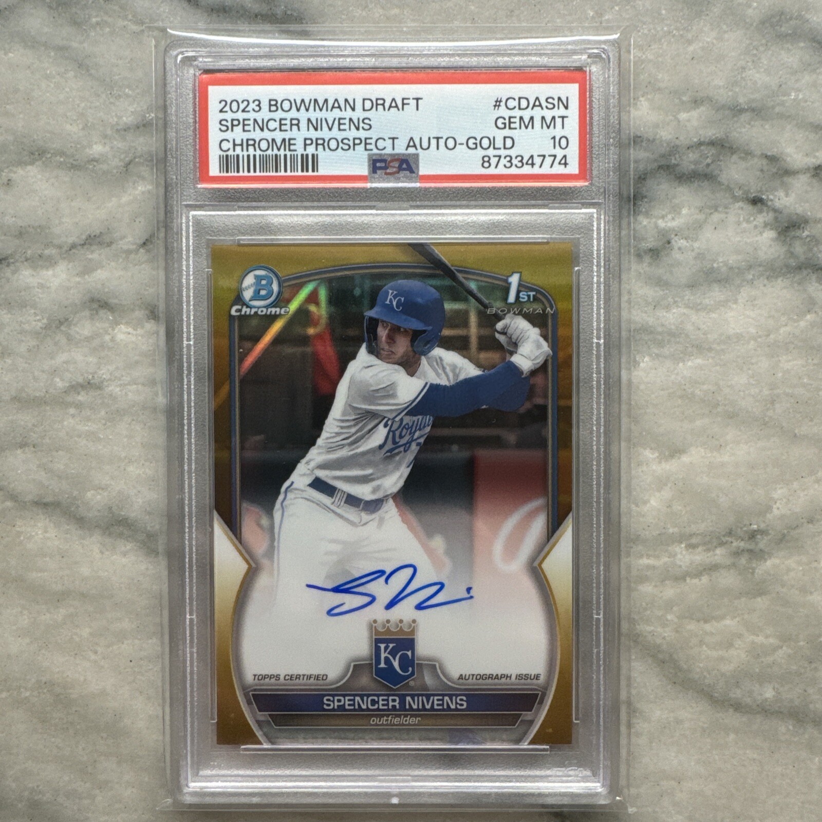2023 Bowman Chrome Spencer Nivens 1st Prospect Auto Gold /50 PSA 10