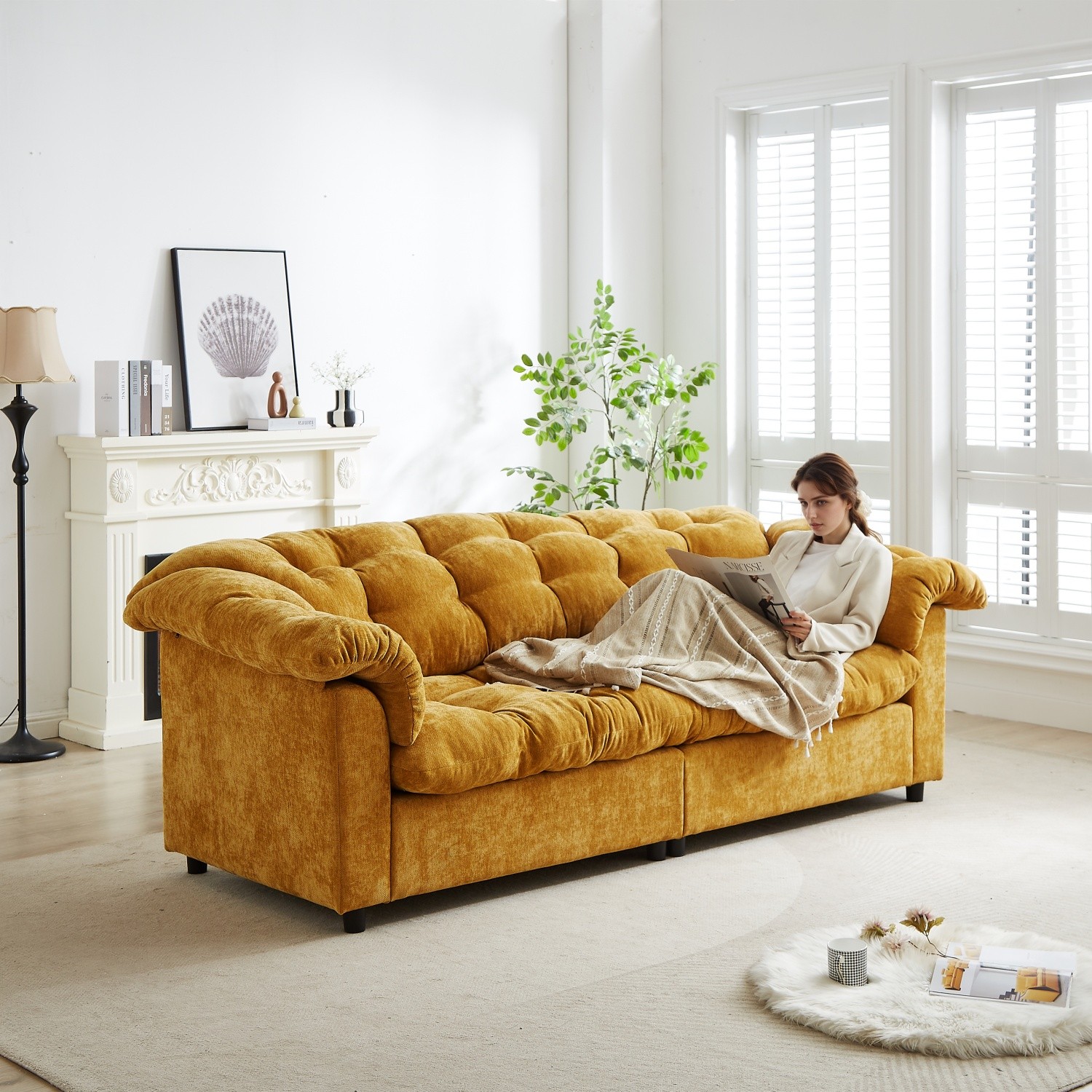 Modern Chenille Sofa 3 Seater Luxury Upholstered Couch with Solid Wood Frame