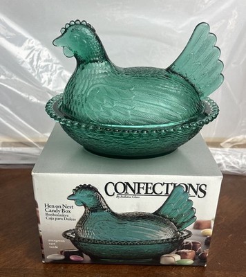 HTF RARE Vintage Indiana Glass Evergreen Hen On Nest - No Chips