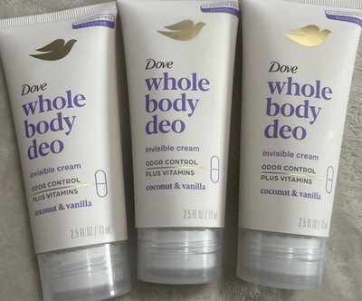 3 Pk: Dove Whole Body Deo Invisible Cream, Coconut & Vanilla, 2.5oz ea.  E2C