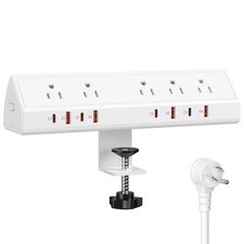 Desk Clamp Power Strip 65W Fast Charging Station,4 PD USB-C,5 Outlets,Nightst...
