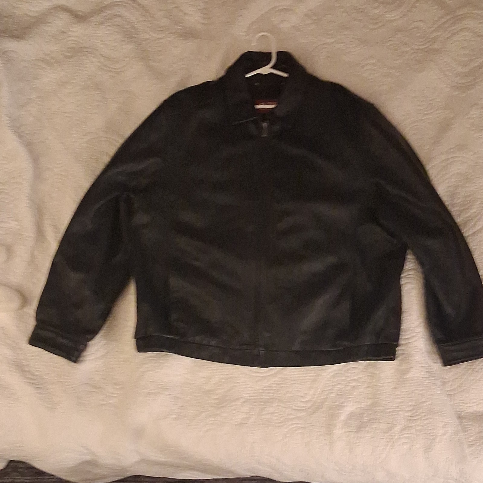 Men's Black Leather Zip Jacket Solid Mid-Length S… - image 1