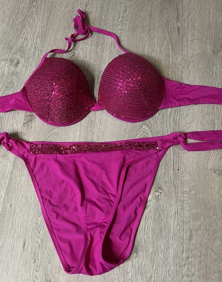 Sexy Infinity Bikini mit Pailetten - Pink - Oberteil 85 C - Hose Gr. L 44/46 - Bild 2 von 4