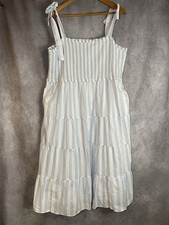 Classic Resort J. Crew Midi Dress Smocked Tiered Size 2XL Cotton Blue Striped