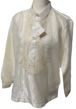 NEW Embroidered Cream Filipino Barong Tagalog Shirt Unisex Youth XL Size 20