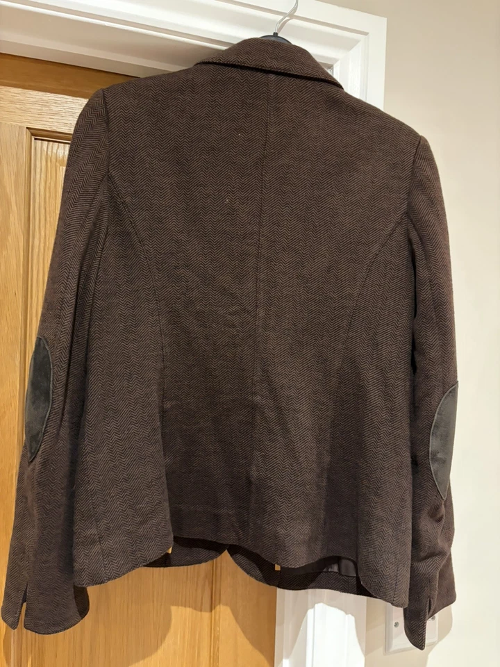 Joules Blazer Jacket UK 14 Brown Herringbone Caper Tweed Hacking Country Jersey - Image 3 of 4