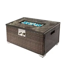 Rectangle Steel and Wicker Propane Outdoor Fire Pits in Brown 32 In. W X 20 In.