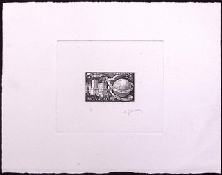 MONACO: 1949 75th Anniversary of the UPU Die Proof of 25F Black Airmail