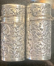 Set of miniature Salt and Pepper Shakers - 2" Tall! Repousse floral pattern