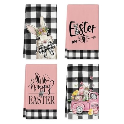  Buffalo Plaid Rabbit Carrot Truck Bunny Eggs Easter Spring Kitchen Towels 