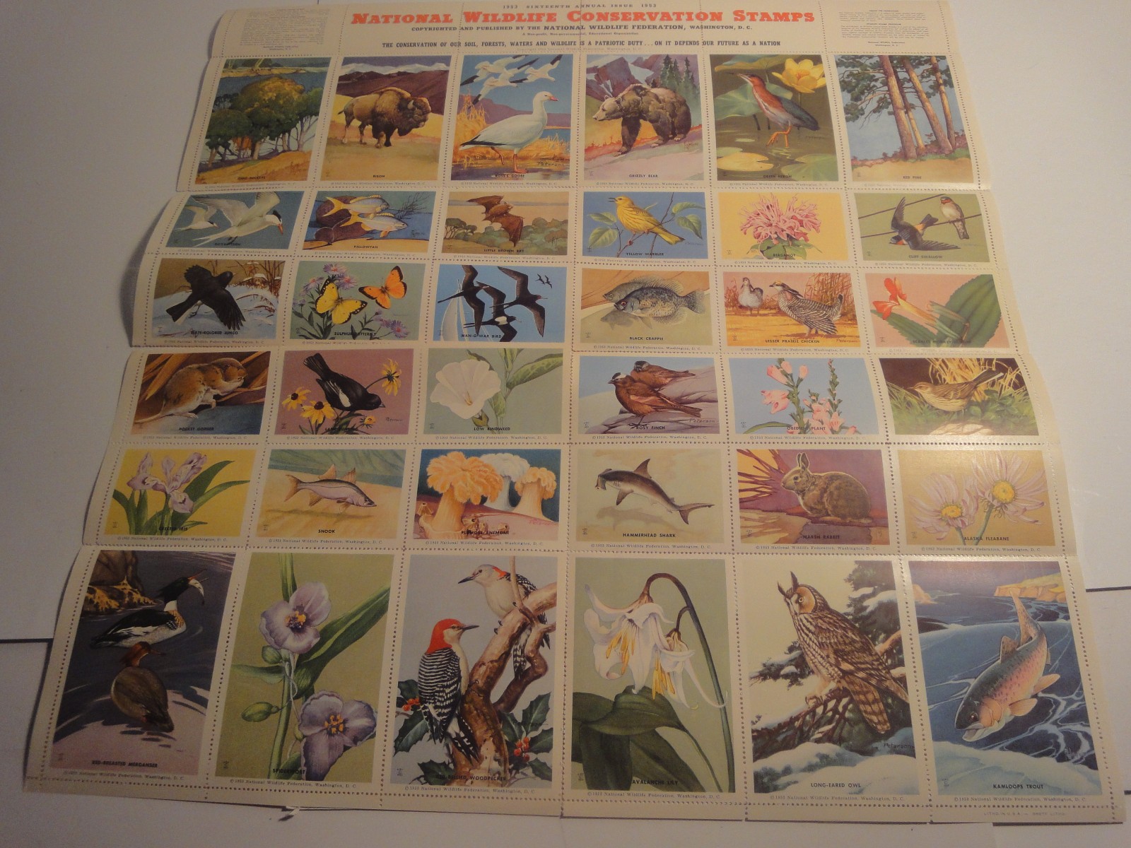 1952 / 1953 National Wildlife Conservation Stamps Full Sheets