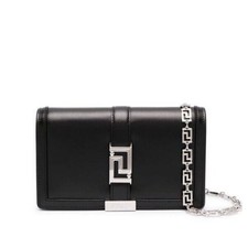 Versace Greca Goddess Black Leather Mini Crossbody Bag Silver Chain NWT $1495