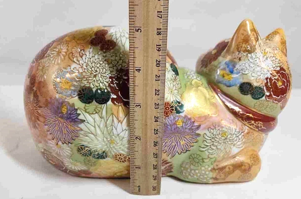 Antigua estatuilla de gato Seto Ware rara, c. 1920 (o anterior) Taisho Japón Foto 2 de 4