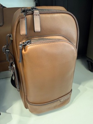 NEW Tumi Harrison GREGORY 12  Leather Sling Crossbody Bag - COGNAC BROWN