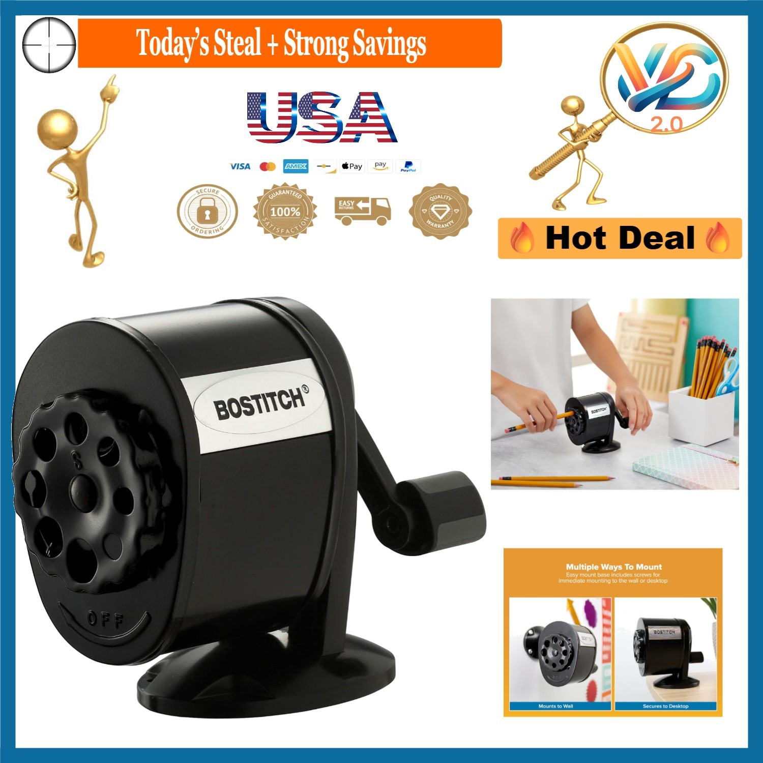 Sharpener 8-hole Dial Alloy Steel Black